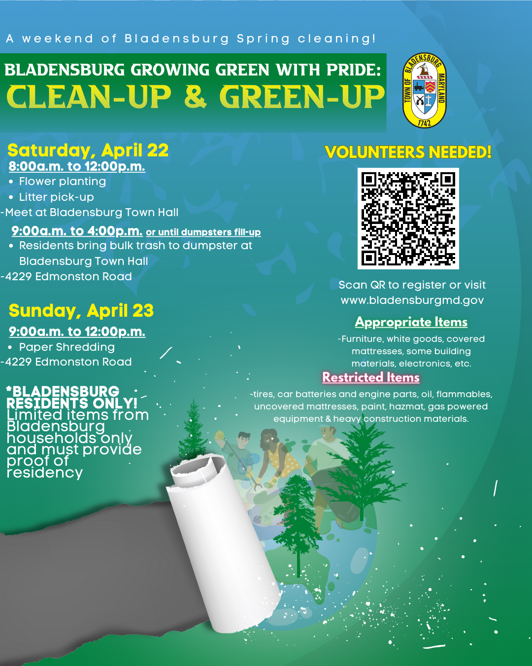 Bladensburg Growing green with pride clean-up & green-up Spring 2023